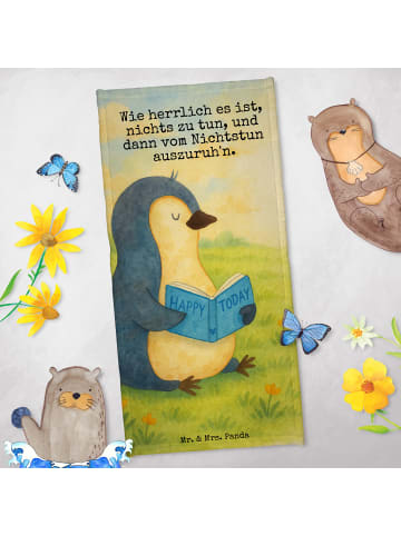 Mr. & Mrs. Panda Duschhandtuch Pinguin Buch Design mit Spruch in Weiß