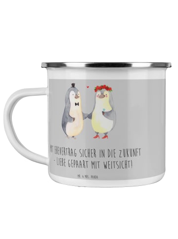 Mr. & Mrs. Panda Camping Emaille Tasse Ehevertrag Zukunft mit Sp... in Heather Grey