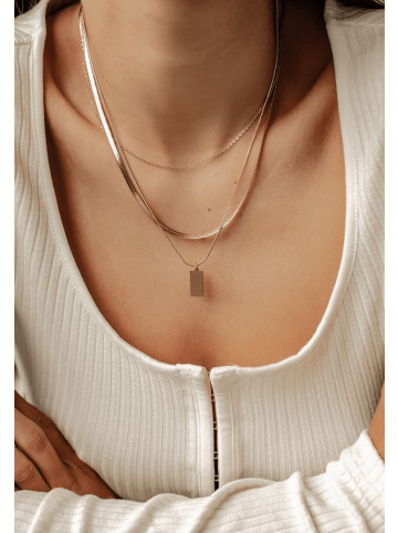 Hey Happiness Vergold. Snake Multi-Chain Halskette Set, Edelstahl Rosa - (L) 40-50cm, 43-48cm 