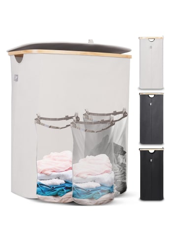 HENNEZ Wäschekorb Adrian 150l beige mit 3 Wäschesäcken Creme