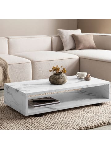 KADIMA DESIGN Couchtisch 100x50x25 cm Sofatisch in Marmor-Optik Modern, Design in Weiß