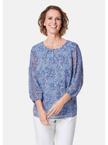 GOLDNER Druckbluse Chiffonbluse mit farbbrillantem Druck in taubenblau / marine / geblümt