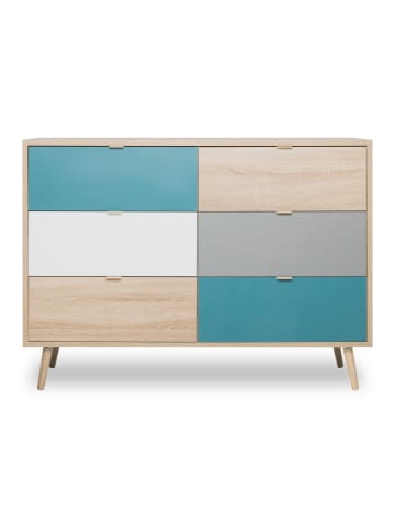 Furn.Design Schubladenkommode Eiche Sonoma, Petrol, weiß, Kommode Tricolor skandinavisch