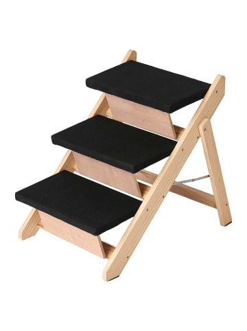 relaxdays Hundetreppe "3 Stufen" in Natur/ Schwarz - (B)61,5 x (H)56 x (T)44 cm