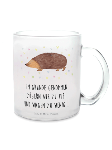 Mr. & Mrs. Panda Glühweinbecher Igel Herzen mit Spruch in Transparent