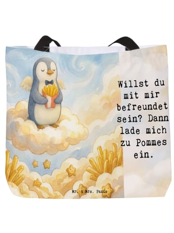 Mr. & Mrs. Panda Tote Bag Pinguin Engel Pommes Design mit Spruch in Weiß