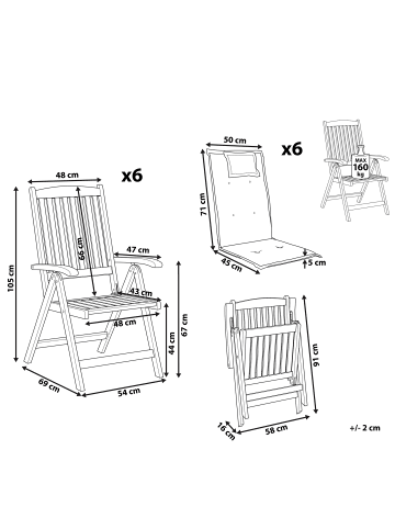 Beliani 6er-Set Gartenstuhl AMANTEA in Braun/Blau