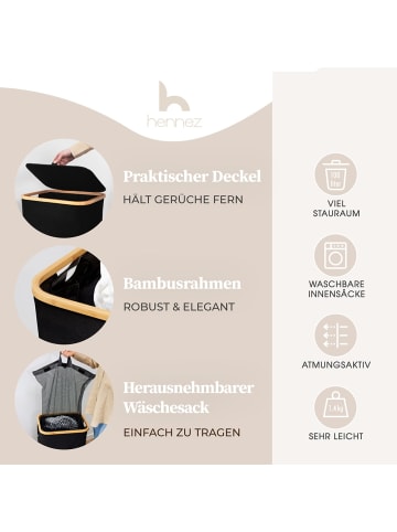 HENNEZ Wäschekorb Adrian 100l schwarz mit Wäschesack Schwarz
