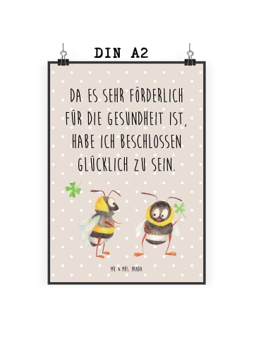 Mr. & Mrs. Panda Art Print Hummeln Kleeblatt mit Spruch in Beige Pastell