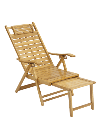 Home Nature Wohnkonzept Relaxliege Liegestuh aus Bambus mit Fußstütze in Natur 155x45x65 cm