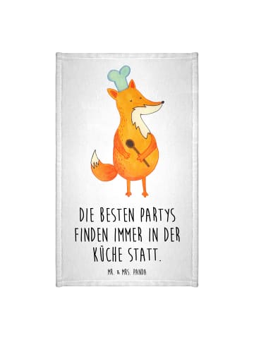 Mr. & Mrs. Panda Gästehandtuch Fuchs Koch mit Spruch in Weiß