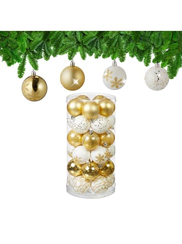 relaxdays 30-tlg. Weihnachtskugeln Set in Gold/ Weiß