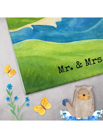 Mr. & Mrs. Panda Gästehandtücher Pinguin Surfer Design mit Spruch in Weiß