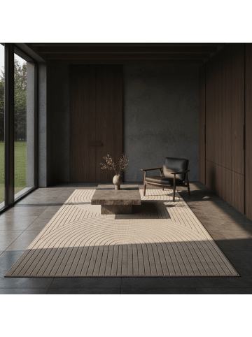 KADIMA DESIGN Kurzflorteppich Skandi 3D-Bögen Waschbar Wohnzimmer in Beige
