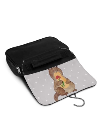 Mr. & Mrs. Panda Waschtasche Otter Blumenstrauß ohne Spruch in Grau Pastell