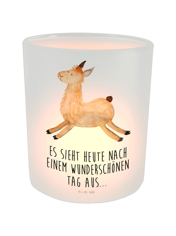 Mr. & Mrs. Panda Kerzenglas Lama Springen mit Spruch in Transparent