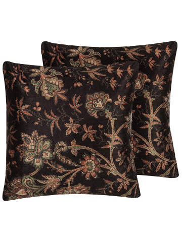 Beliani 2er-Set Dekokissen KARUR in Braun/Grün/Beige
