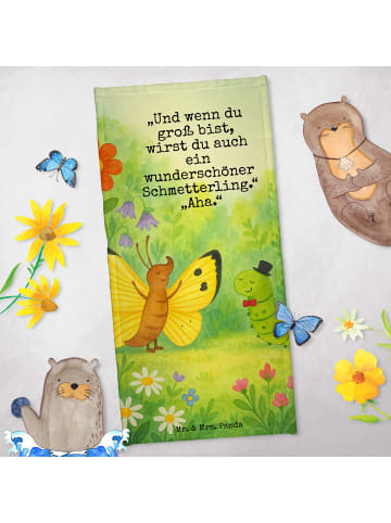 Mr. & Mrs. Panda Badehandtuch Raupe Schmetterling Design mit Spruch in Gelb Pastell