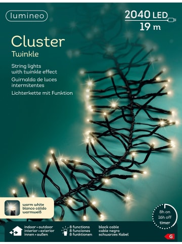LUMINEO Lichterkette CLUSTER TWINKLE 2040 LED 19 m, schwarzes Kabel in warm weiß