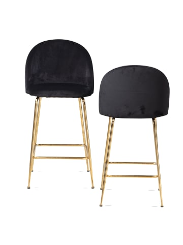 KADIMA DESIGN 2er Set Barhocker Samt Hocker mit Lehne & goldenen Beinen, in Schwarz