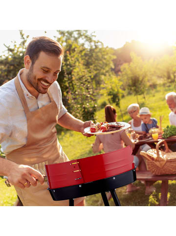 relaxdays Holzkohlegrill in Schwarz/ Rot - Ø 42 cm