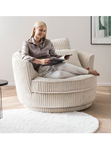 Furn.Design Big-Sessel Relaxsessel Cord creme wollweiß Ø 120 cm 360° drehbar inkl. 3x Kissen