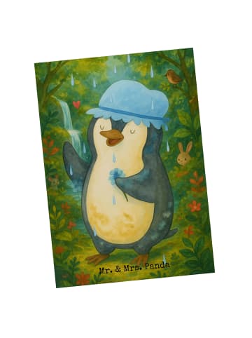 Mr. & Mrs. Panda Postkarte Pinguin Duschen Design ohne Spruch in Weiß