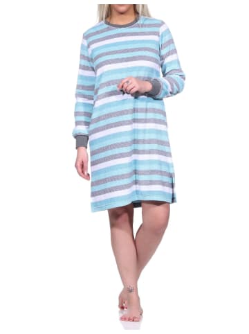 NORMANN Frottee Nachthemd langarm Bündchen Blockstreifen - 76298 in türkis