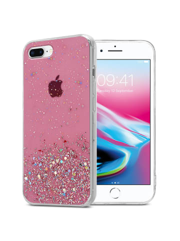 cadorabo Hülle für iPhone 7 PLUS / 7S PLUS / 8 PLUS in Rosa mit Glitter