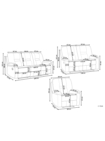 Beliani 3-tlg Sitzgruppe BERGEN in Beige/Schwarz