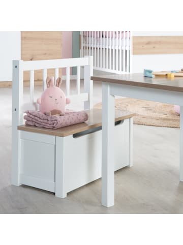 roba Kinderbank Woody – Spielzeugtruhe Holz natur & Weiß, mit Deckelbremse
