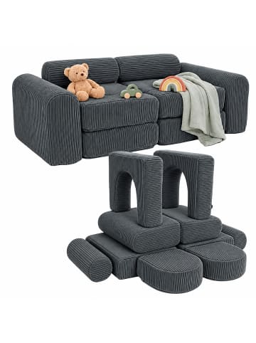 relaxdays 10tlg. Kinder-Spielsofa Set "Cord" in Dunkelgrau - (B)108 x (H)32 x (T)50 cm
