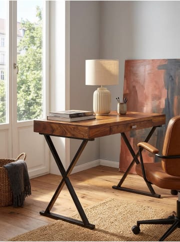 KADIMA DESIGN Schreibtisch 120x55x78 Sheesham Massivholz/Metall Schwarz in Dunkelbraun-Schwarz