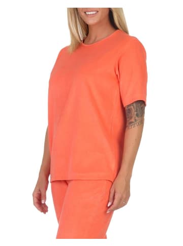 NORMANN Schlafanzug kurzarm Frottee Oberteil Pyjama Shirt Top in orange