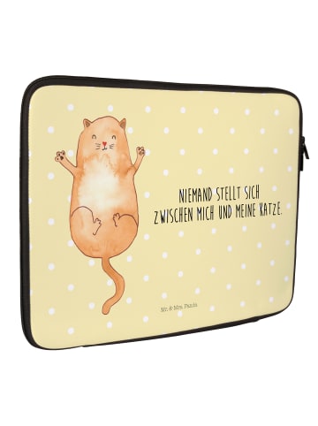 Mr. & Mrs. Panda Laptop Tasche Katze Umarmen mit Spruch in Gelb Pastell
