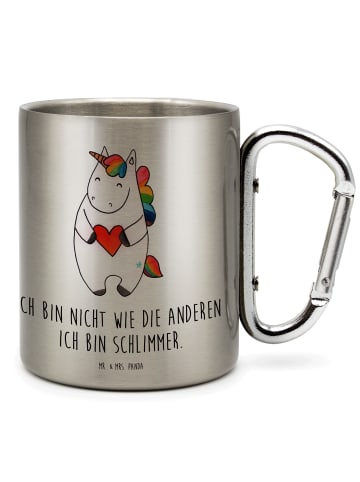 Mr. & Mrs. Panda Becher Einhorn Herz mit Spruch in Silber