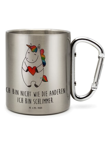 Mr. & Mrs. Panda Edelstahlbecher Einhorn Herz mit Spruch in Silber