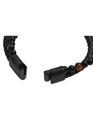 Adeliás Unisex Armband aus Leder mit Perle 21 cm in schwarz