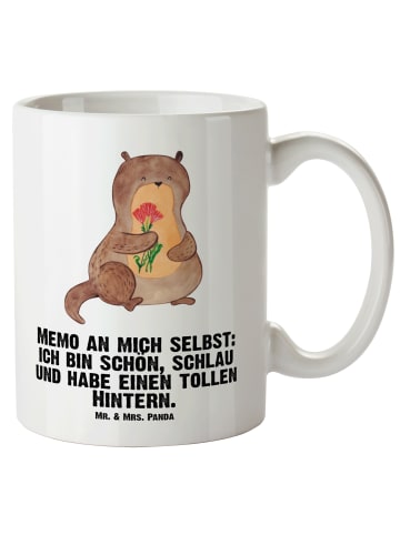 Mr. & Mrs. Panda Kaffeebecher Otter Blumenstrauß mit Spruch in Weiß