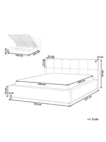 Beliani Doppelbett BASTON in Beige - (W) 192 x (H) 94 x (L) 227 cm