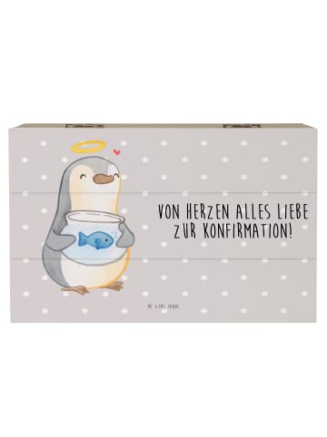 Mr. & Mrs. Panda Holzkiste Pinguin Fisch mit Spruch in Grau Pastell