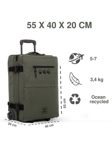 SONS OF ALOHA 2in1 Handgepäckkoffer & Rucksack Backpacker Rucksack mit Rollen 3 in 1 Handgepäck  55 cm in grün