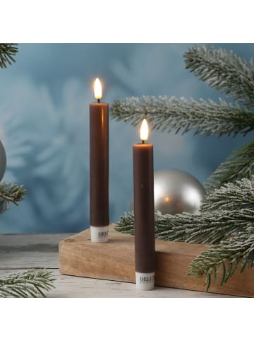 Deluxe Homeart 2x LED Stabkerzen Mia Tafelkerzen Echtwachs H: 15cm in mokka braun