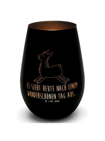 Mr. & Mrs. Panda Gold Windlicht Lama Springen mit Spruch in Schwarz