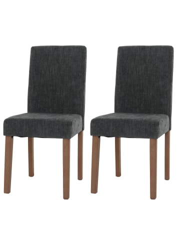 MCW 2er-Set Esszimmerstuhl Littau Chenille, Dunkelgrau, naturfarbene Beine