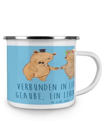 Mr. & Mrs. Panda Camping Emaille Tasse Kirchliche Trauung Liebe ... in Sky Blue