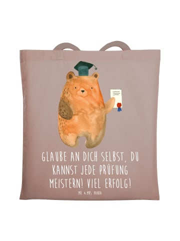 Mr. & Mrs. Panda Tote Bag Prüfungen bestehen mit Spruch in Braun Pastell