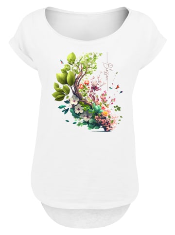 F4NT4STIC Long Cut T-Shirt Baum mit Blumen in weiß