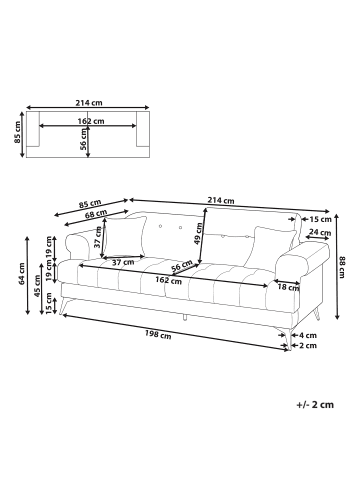Beliani 3-Sitzer Sofa SKIVE in Braun/Schwarz - (W) 214 x (H) 88 x (L) 85 cm
