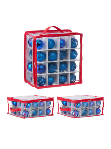 relaxdays 3 x Weihnachtskugel-Aufbewahrungsbox in Transparent/ Rot